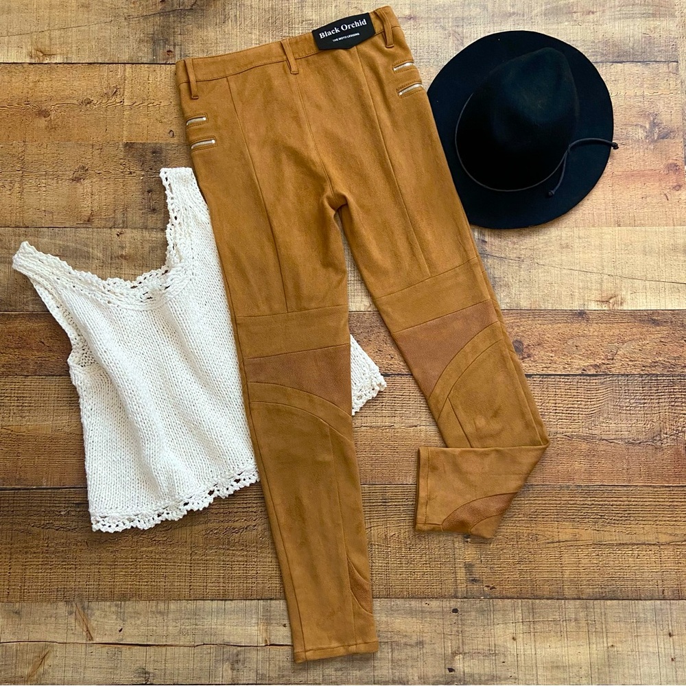 Vegan Suede Moto Leggings⭐️NWT STRETCH EVERYWHERE by Black Orchid - Picture 9 of 12
